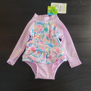 Flap Happy Infant Girls Swimsuit Long Sleeve UPF 50 Rash Guard Pink SZ 3 mos NWT